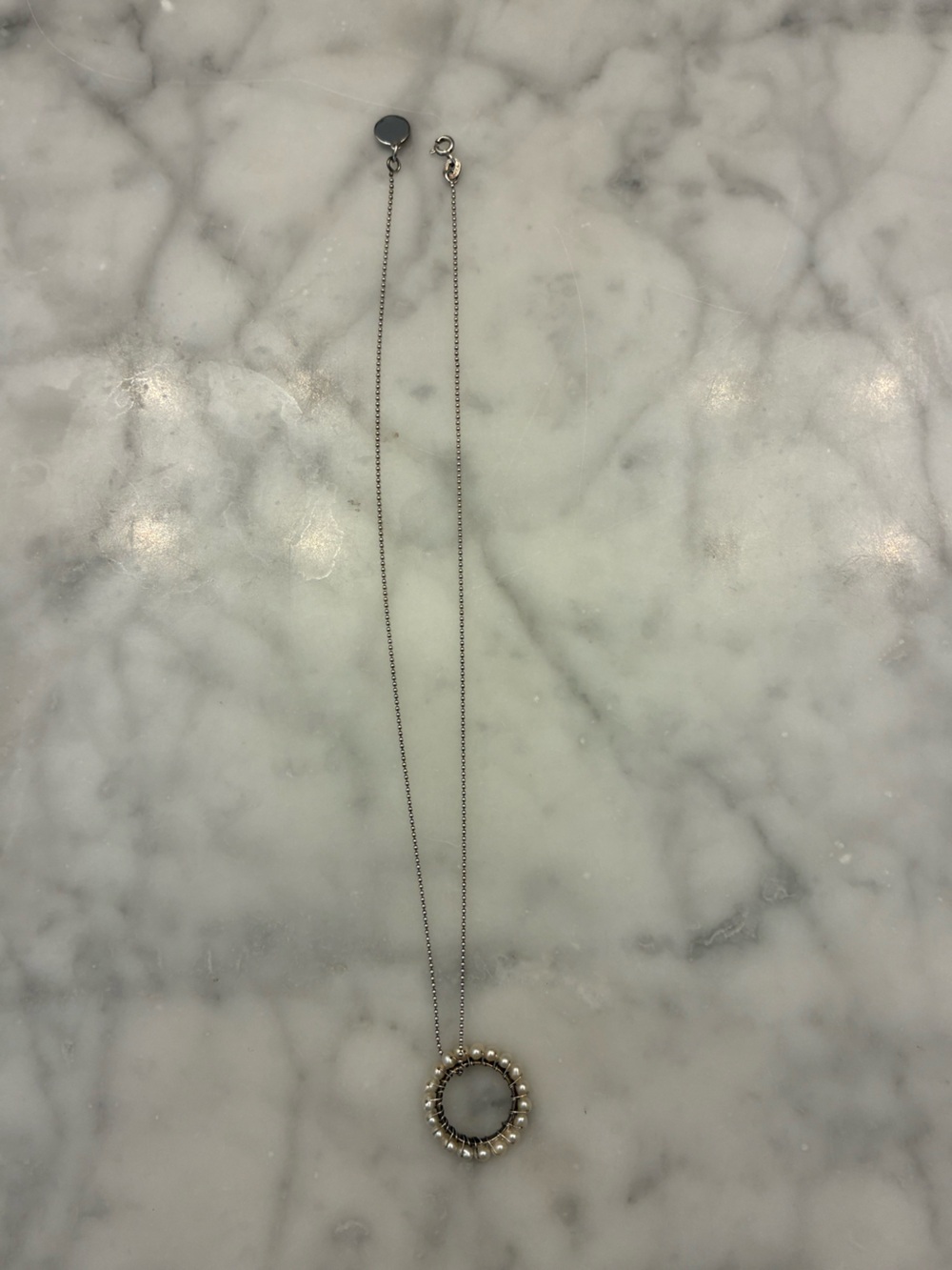 Viv & Ingrid Sterling Silver Circle Pendant Necklace with Pearl Accents - White